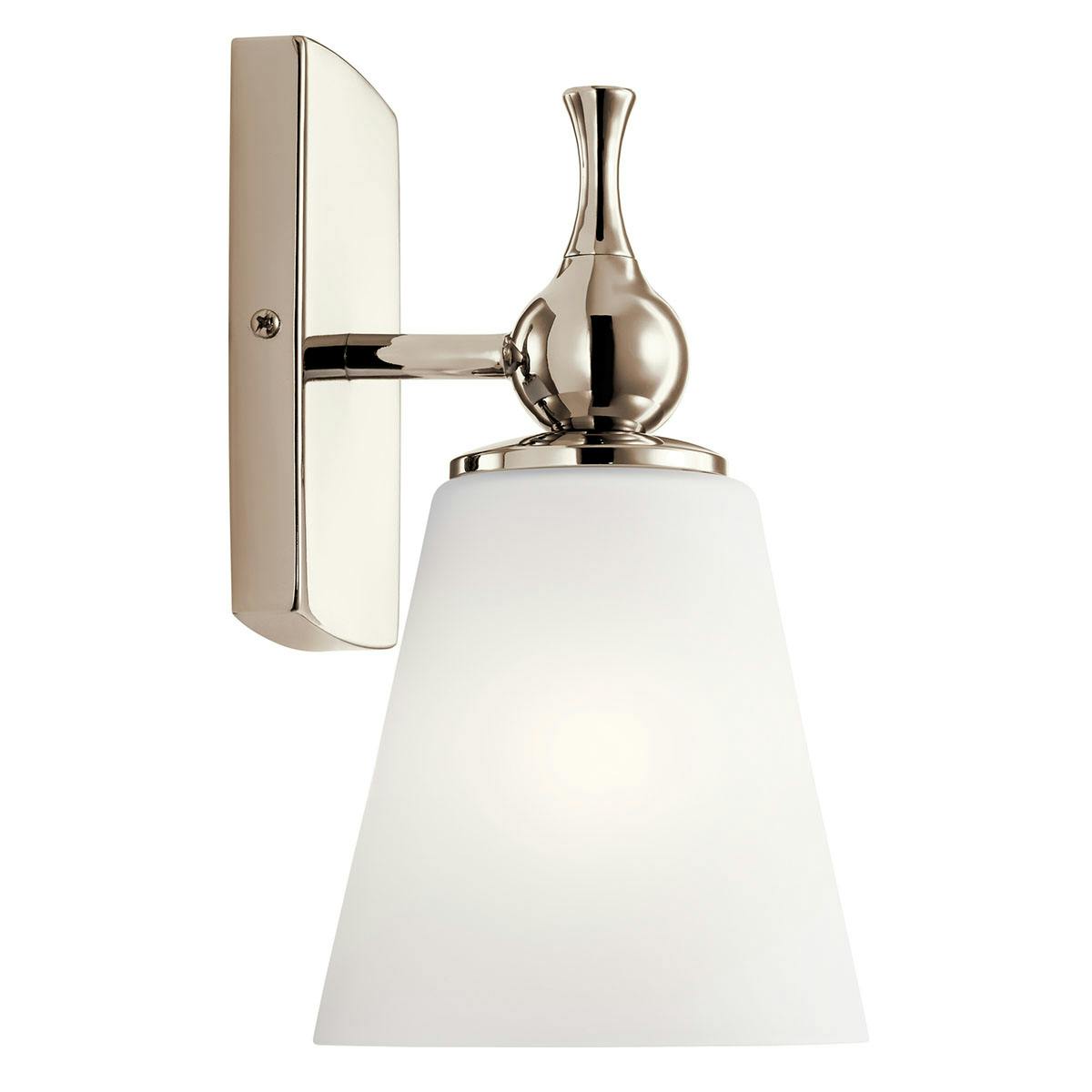 Profile view of the Cosabella 1 Light Sconce Polished Nickel on a white background