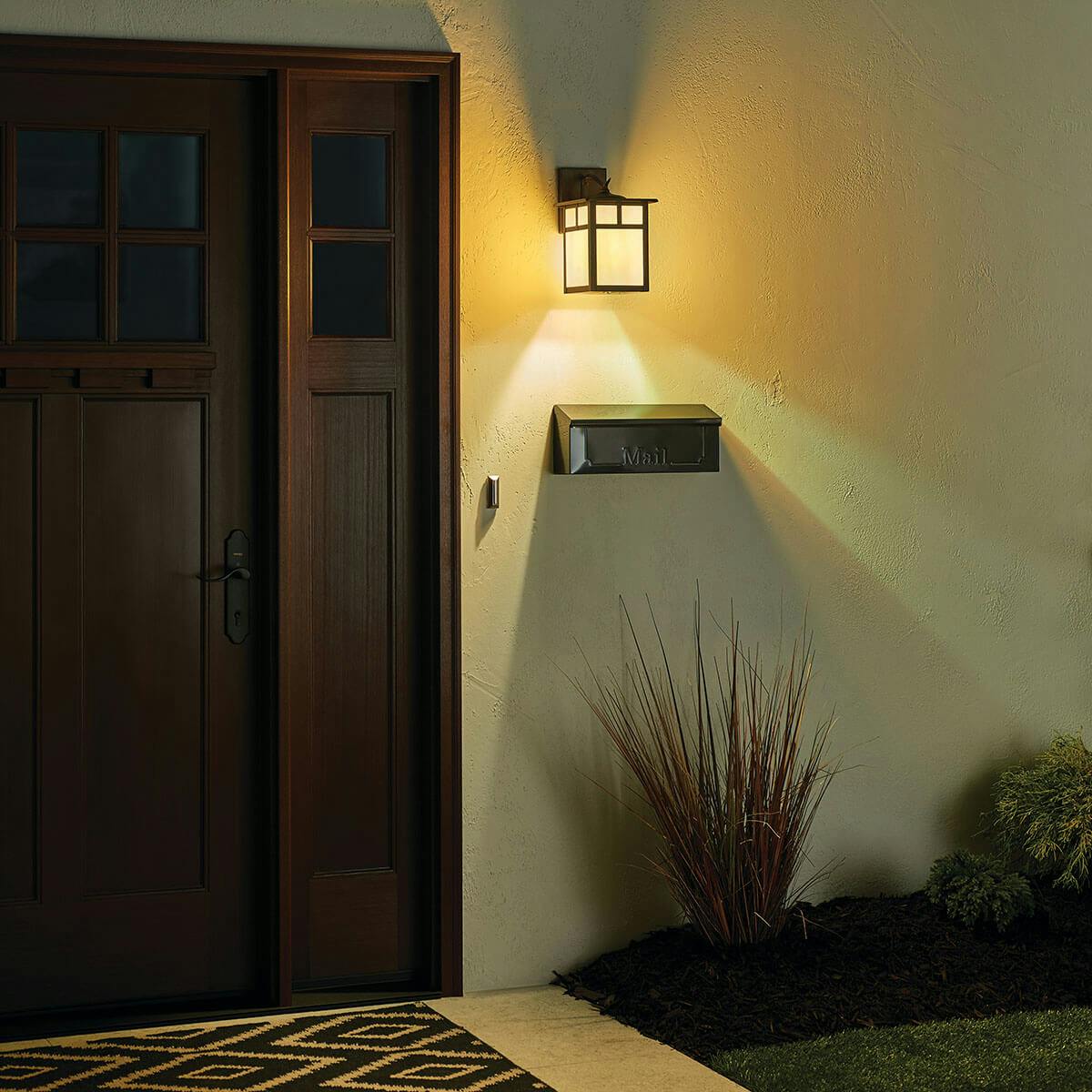 Night time outdoor entryway image featuring Alameda outdoor wall light 9651CV