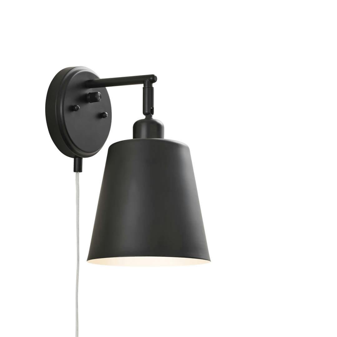 Amma 11 Inch 1 Light Plug-In Wall Sconce in Matte Black on a white background