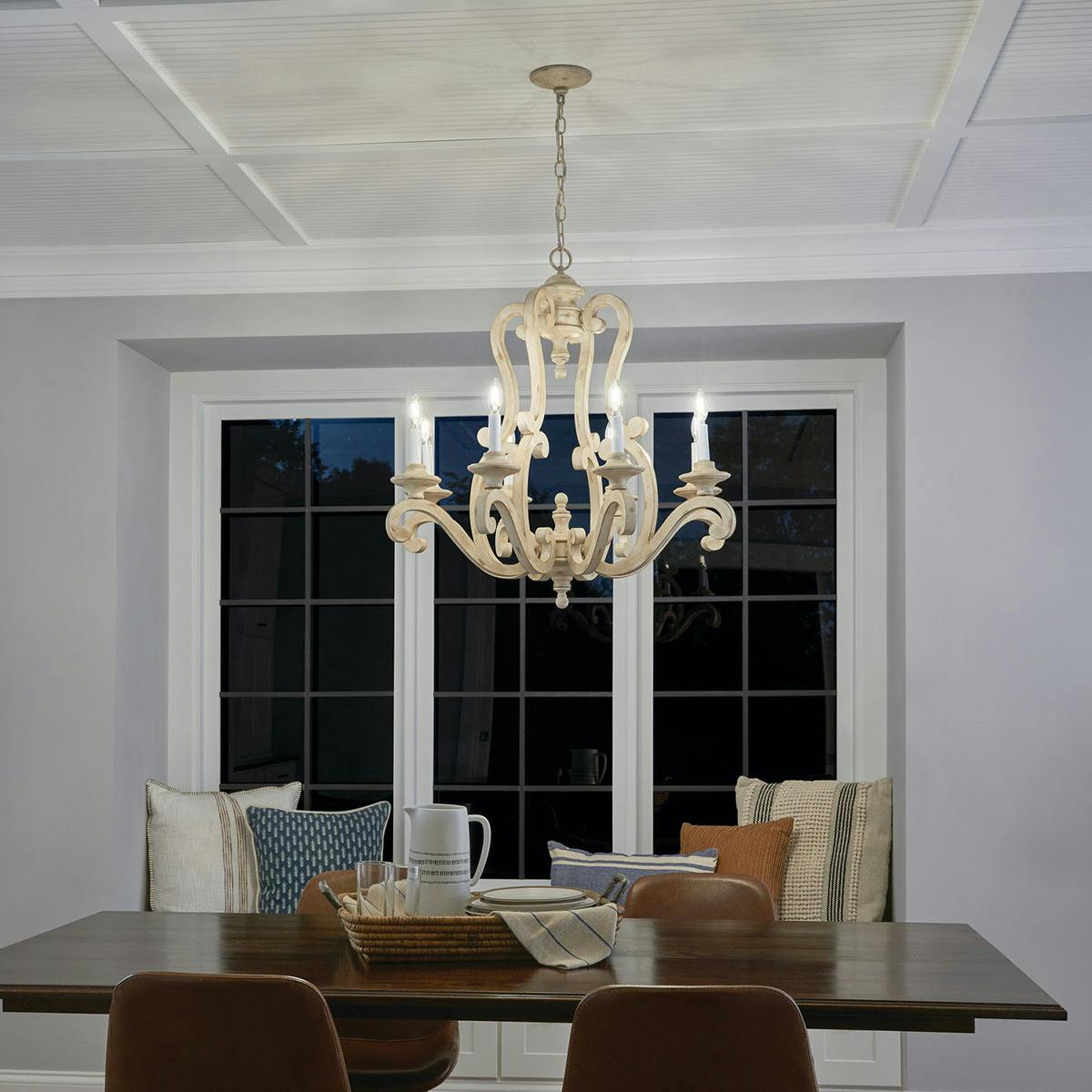 Night time dining room image featuring HaymanBay chandelier 43265DAW