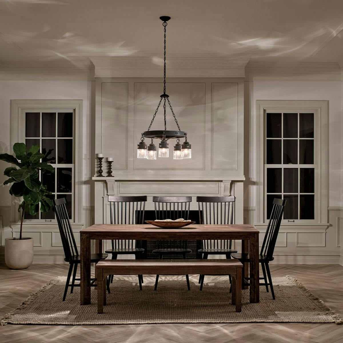 Night time dining room image featuring Grainger chandelier 82336