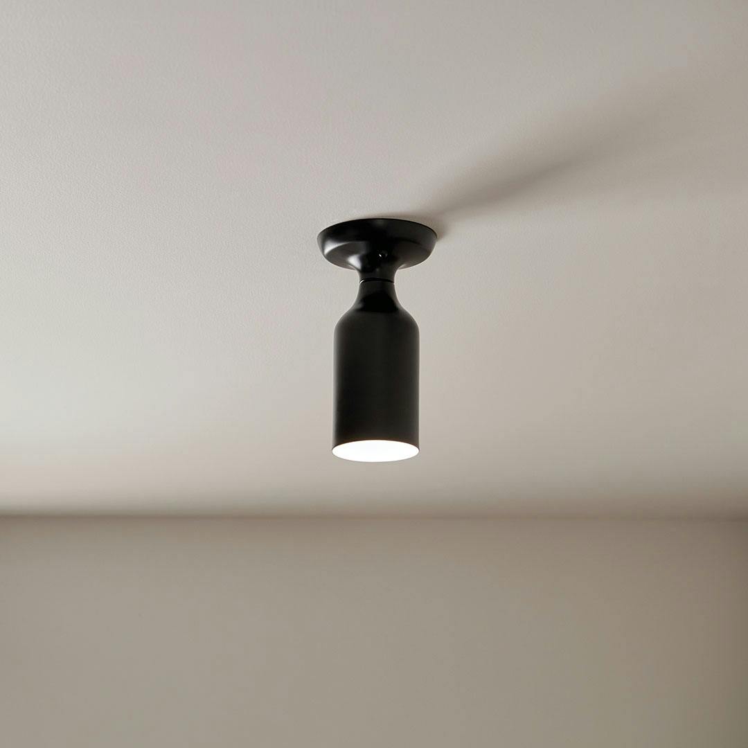 Living room in the day time with the Sisu 9 Inch 1 Light Semi Flush in Black