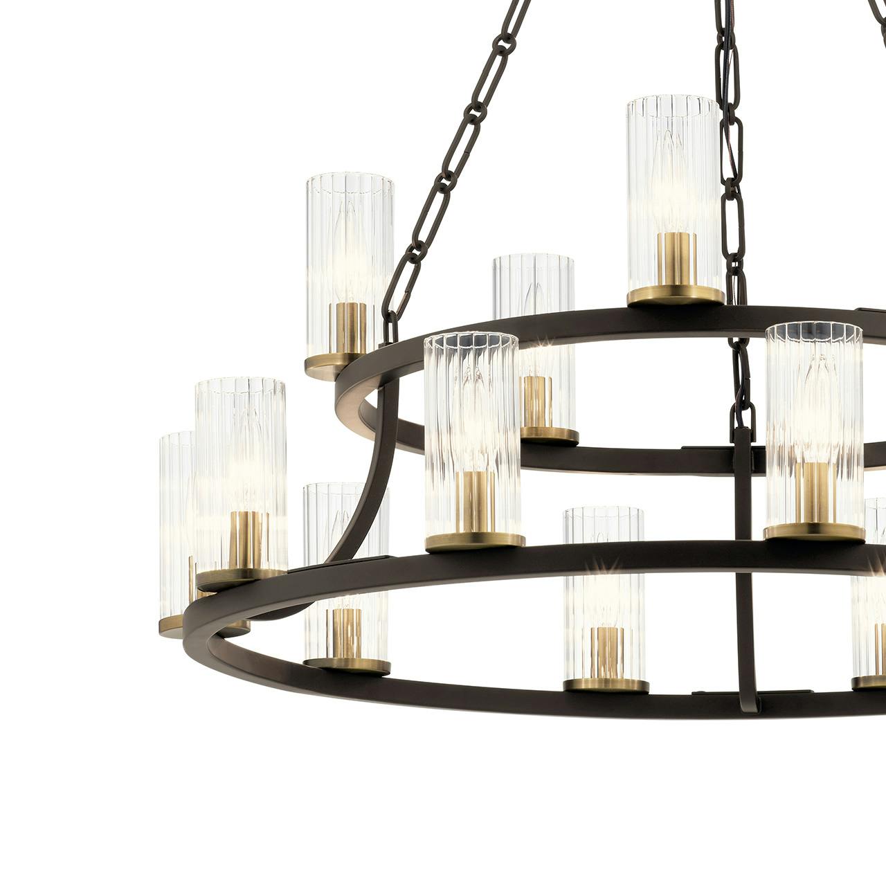 Close up view of the Mathias 15 Light 2 Tier Chandelier Bronze on a white background