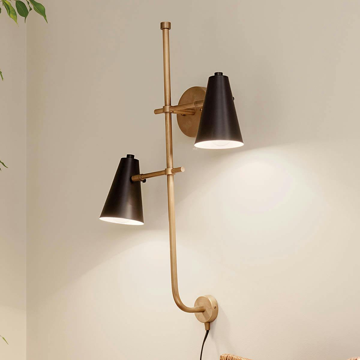 Day time office with Sylvia™ 2 Light Wall Sconce Black and Natural Brass