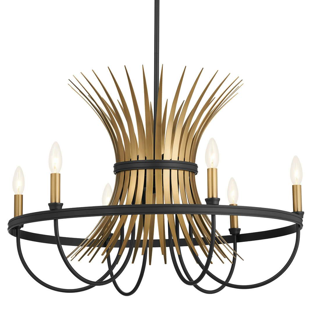  Baile 6 Light Chandelier Natural Brass and Black on a white background