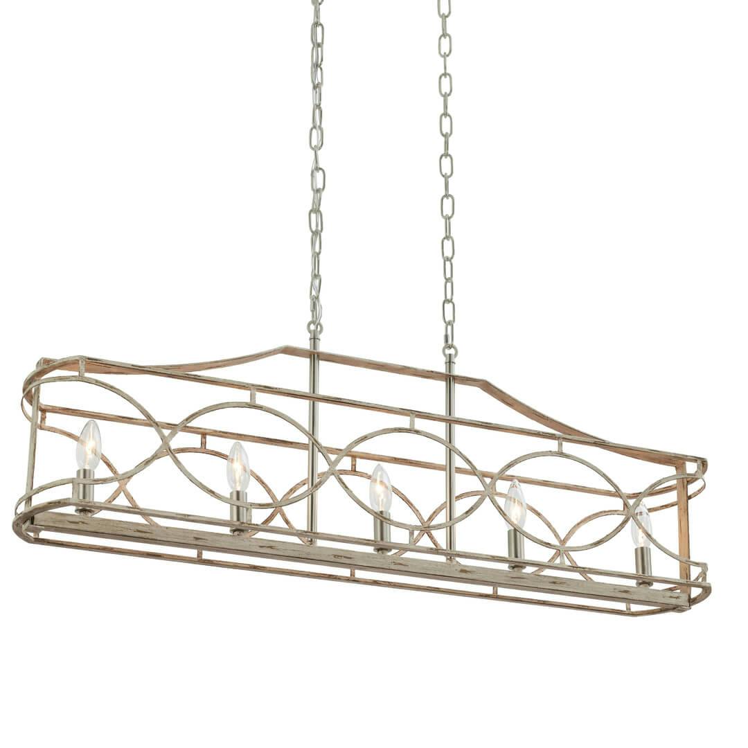 Adelgade 5 Light Linear Chandelier Distressed Antique White and Brushed Nickel on a white background