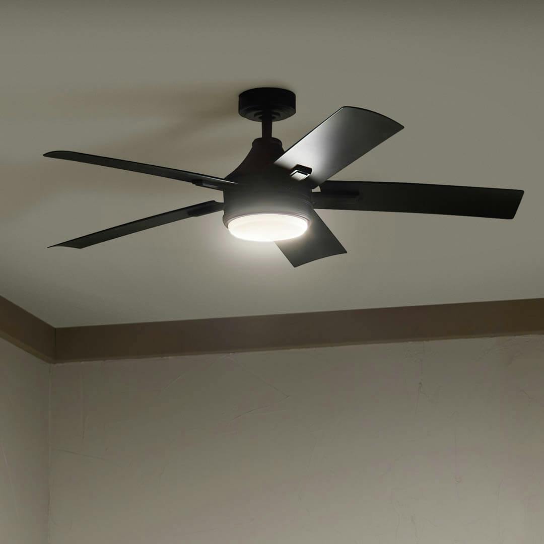 Night time interior with 52" Tide 5 Blade LED Outdoor Ceiling Fan Satin Black