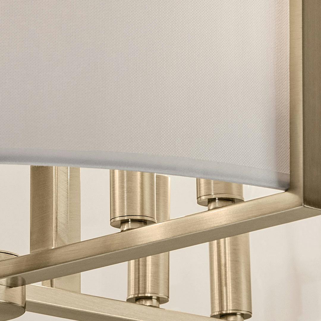 Close up of the Malen 20 Inch 8 Light Semi-Flush with White Fabric Shade in Champagne Bronze