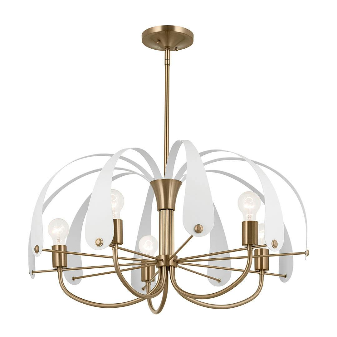 Petal 31 Inch 5 Light Chandelier in Champagne Bronze with White on a white background