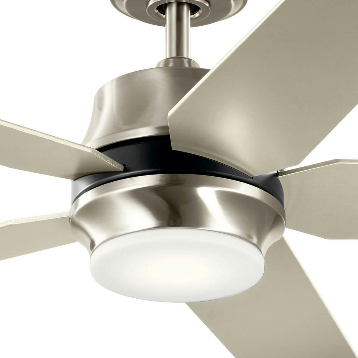 Close up view of the Maeve LED 52" Ceiling Fan Stainless Steel on a white background