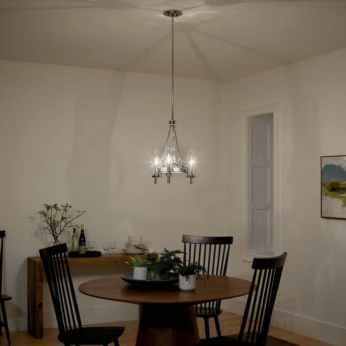 Night time dining room image featuring Telan chandelier 44286WWW