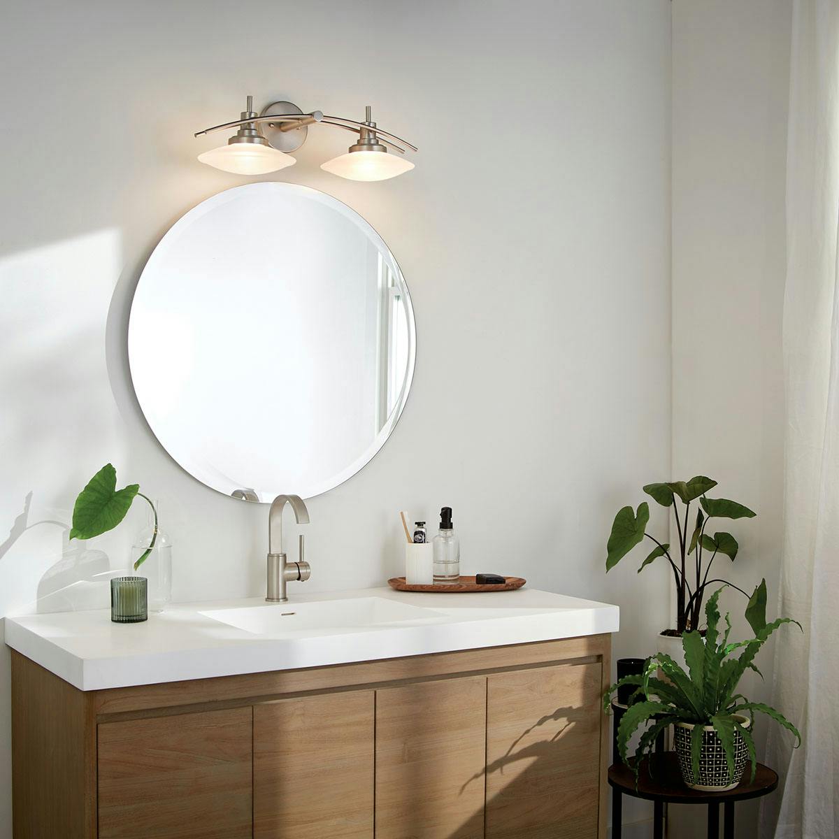 Day time bathroom image featuring Structures vanity light 6162NI