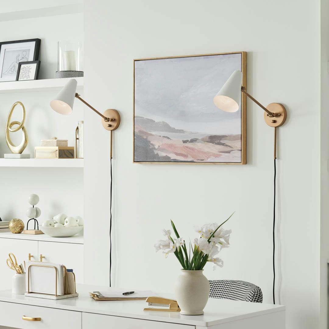 Day time office with Sylvia 1 Light Wall Sconce Natural Brass
