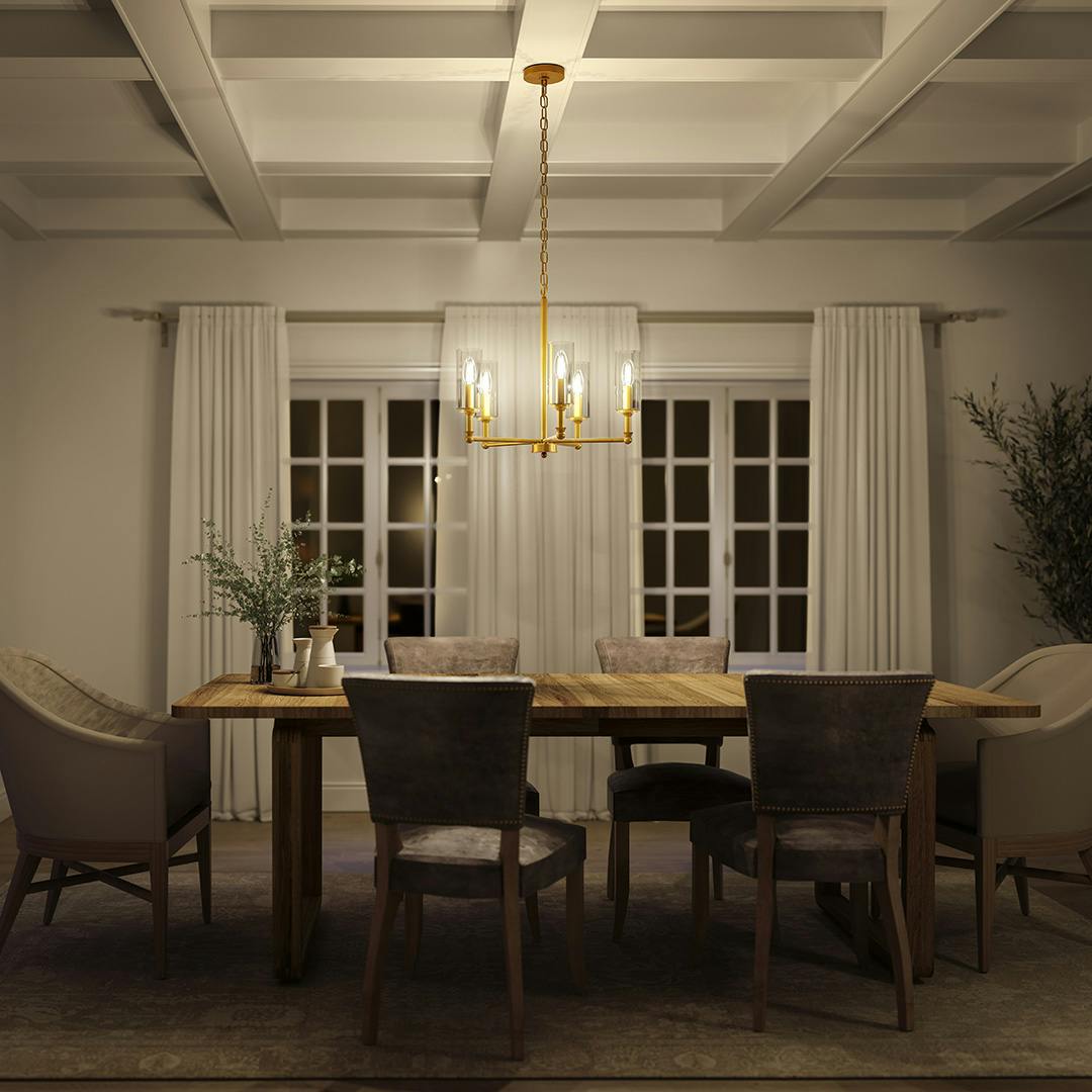 Night time view of the Soniat 22" 5 Light Chandelier Classic Gold