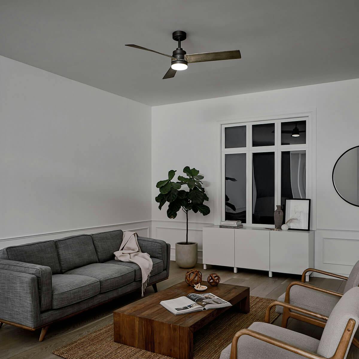 Night time living room image featuring Colerne ceiling fan 300275AVI