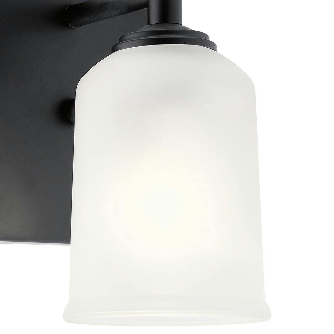 Shailene 8.25 inch 1 Light Wall Sconce with Satin Etched Glass in Black on a white background
