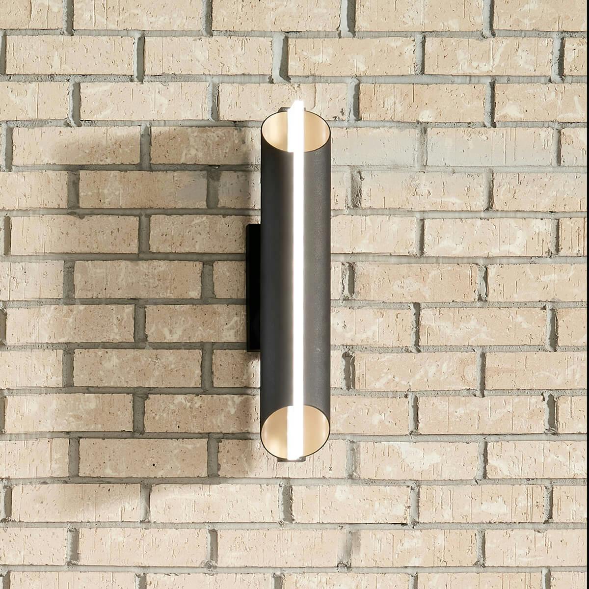 Day time exterior with Astalis™ 21" LED Wall Light with Clear Ribbed Glass Textured Black and Burnished Gold