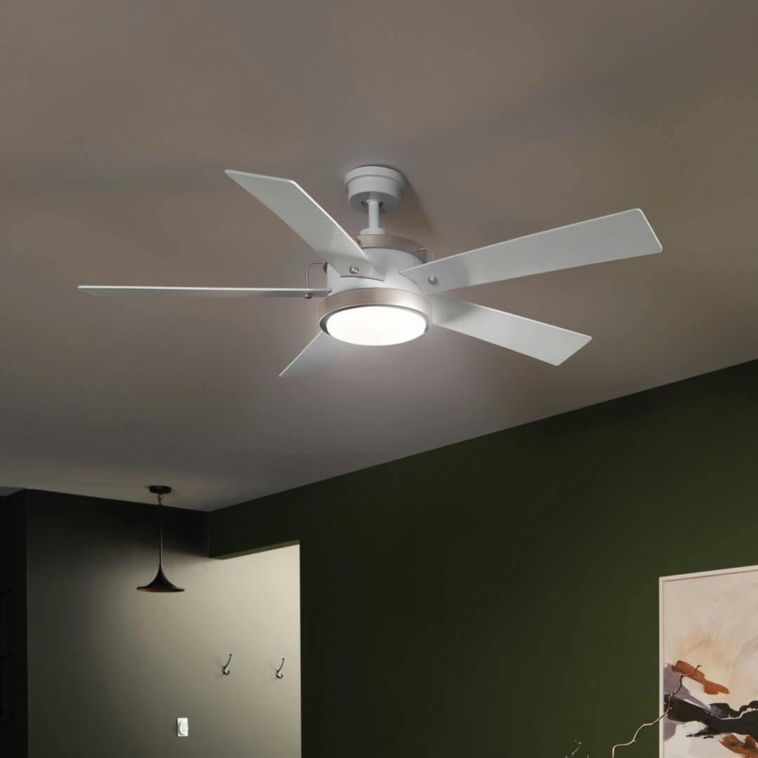 Night time living room with 56" Salvo 5 Blade LED Indoor Ceiling Fan White