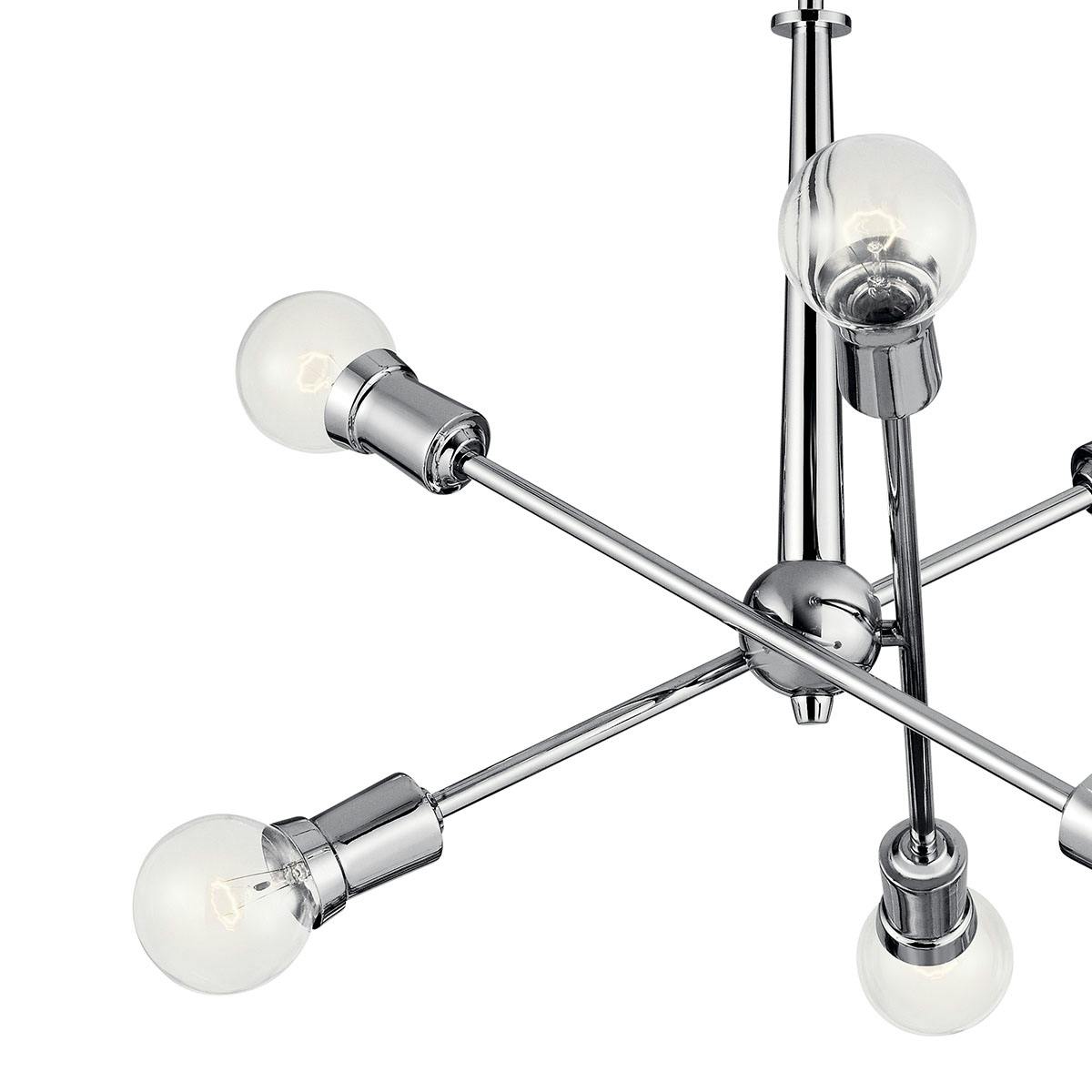 Close up view of the Armstrong 6 Light Chandelier Chrome on a white background