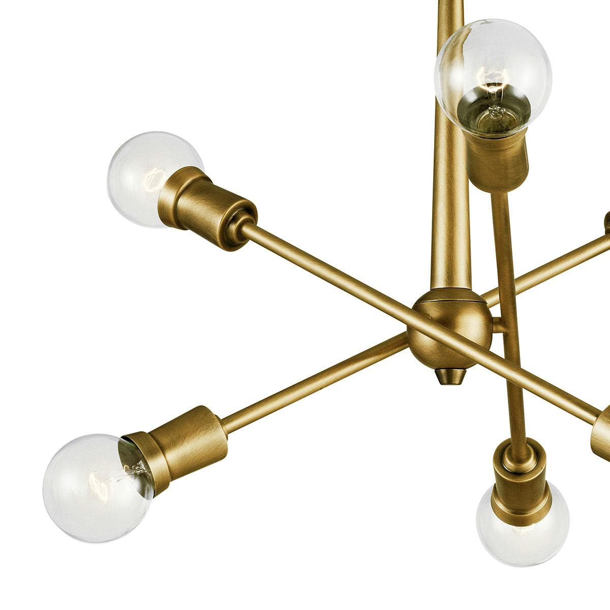 Close up view of the Armstrong 6 Light Chandelier Brass on a white background