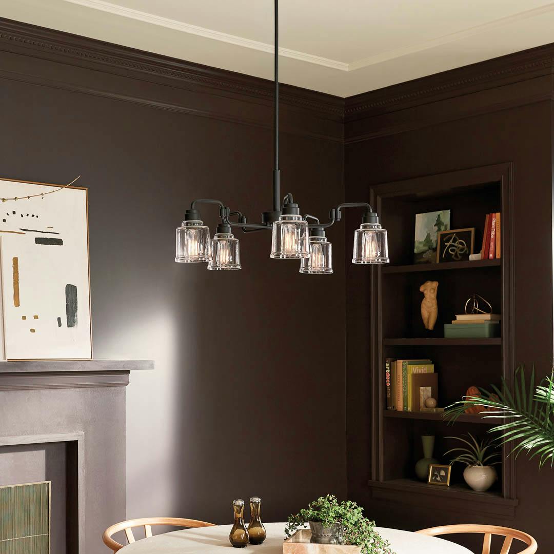 Day time dining room with Aivian™ 30" 5 Light Chandelier Black