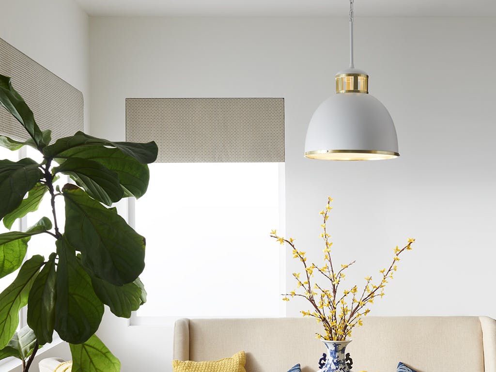 Close up view of the Sansara 3 Light Pendant White and Gold on a white background