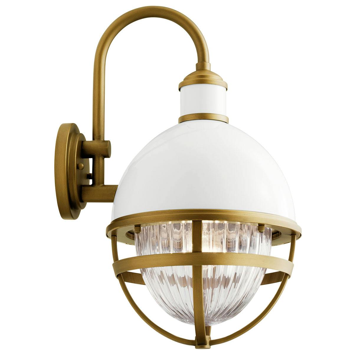 Profile view of the Tollis 18.50" Wall Light White and Brass on a white background