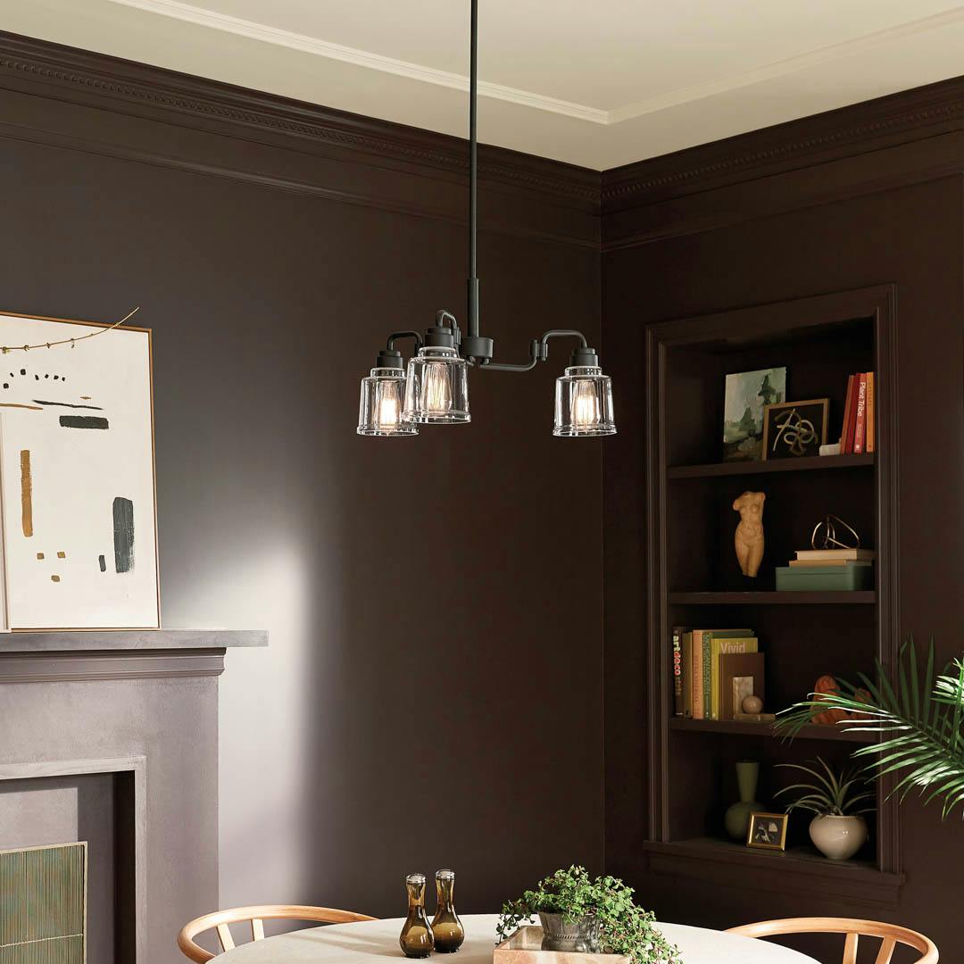 Day time dining room with Aivian™ 23" 3 Light Chandelier Black