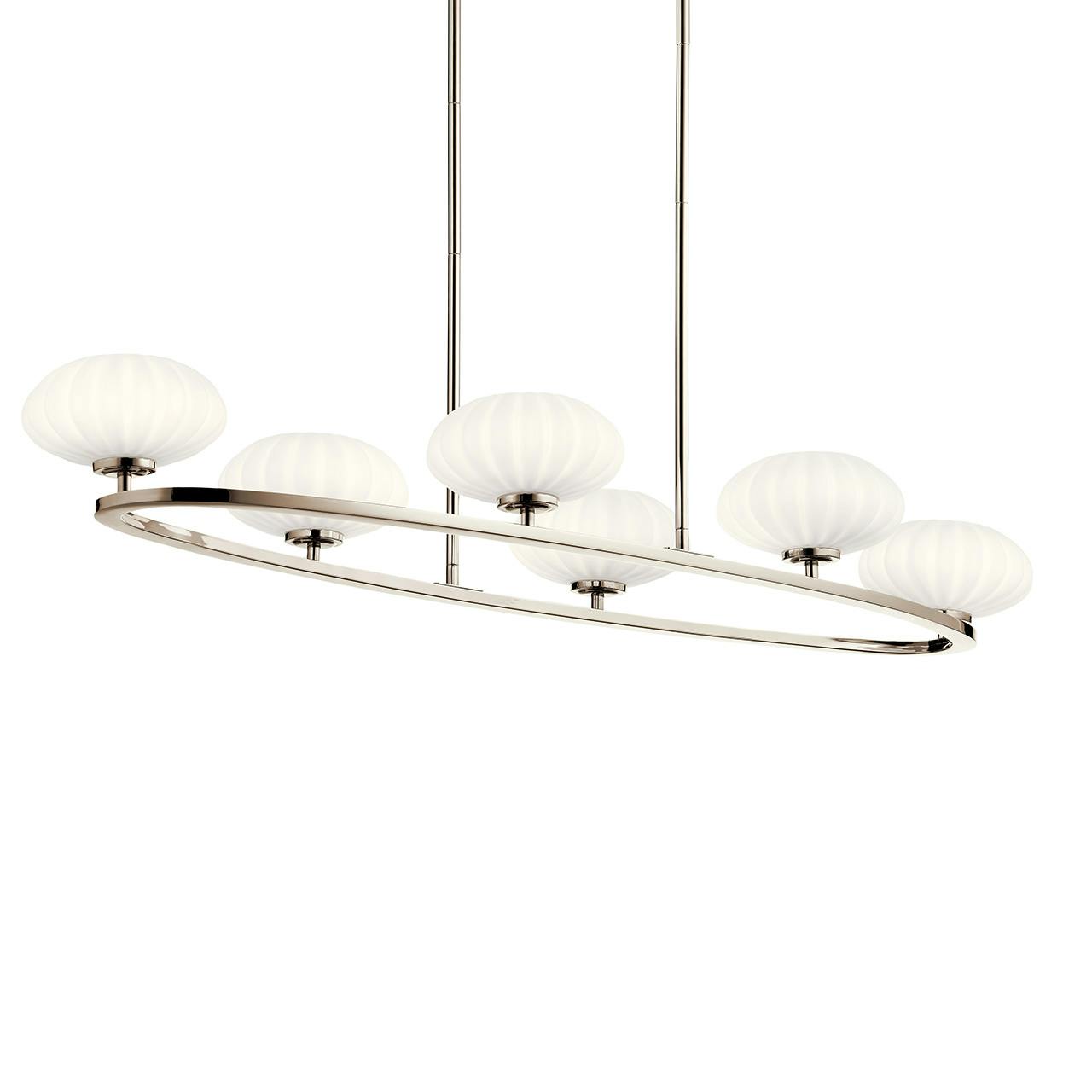 Pim 39" 6 Light Oval Chandelier in Nickel without the canopy on a white background