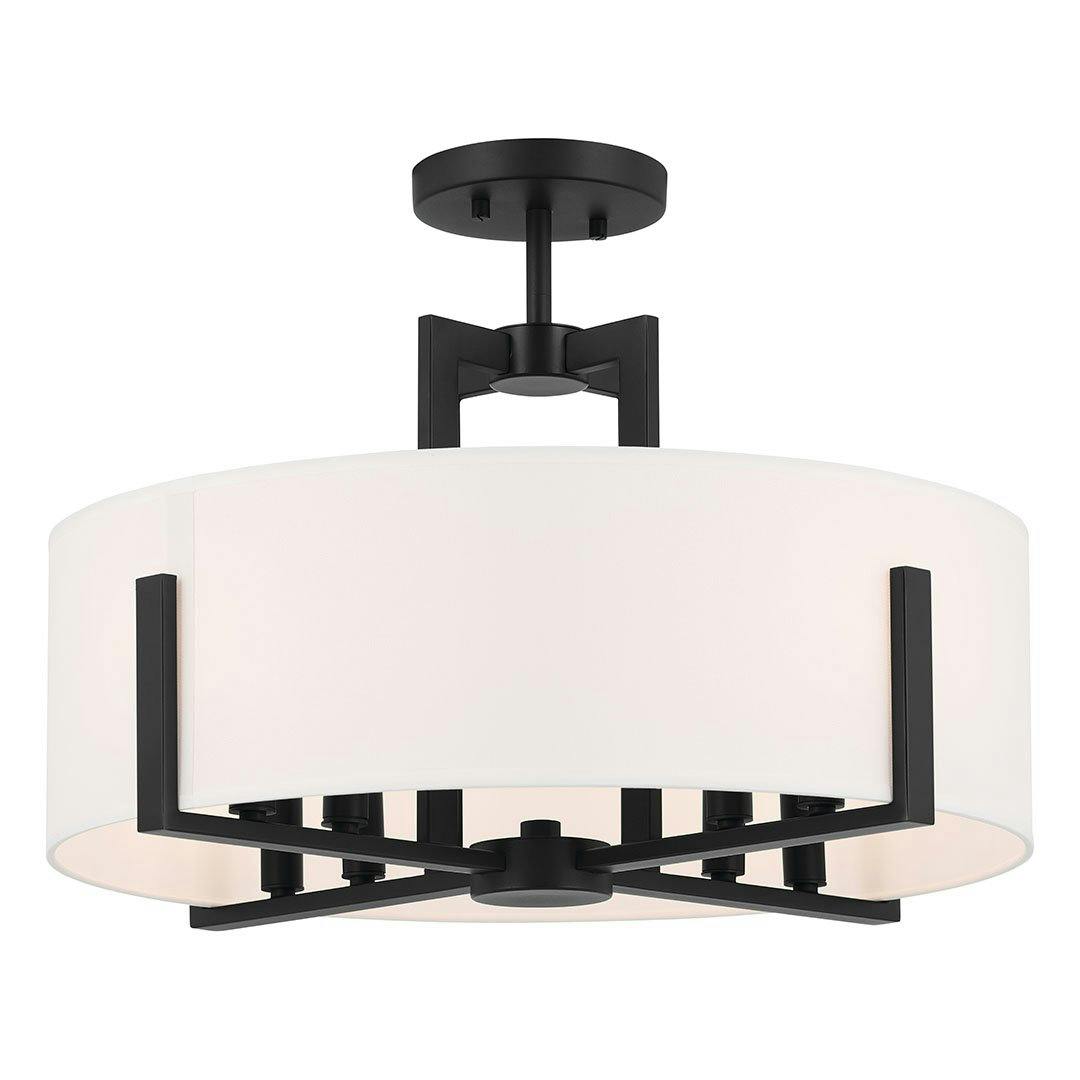 Malen 20 Inch 8 Light Semi-Flush with White Fabric Shade in Black on a white background