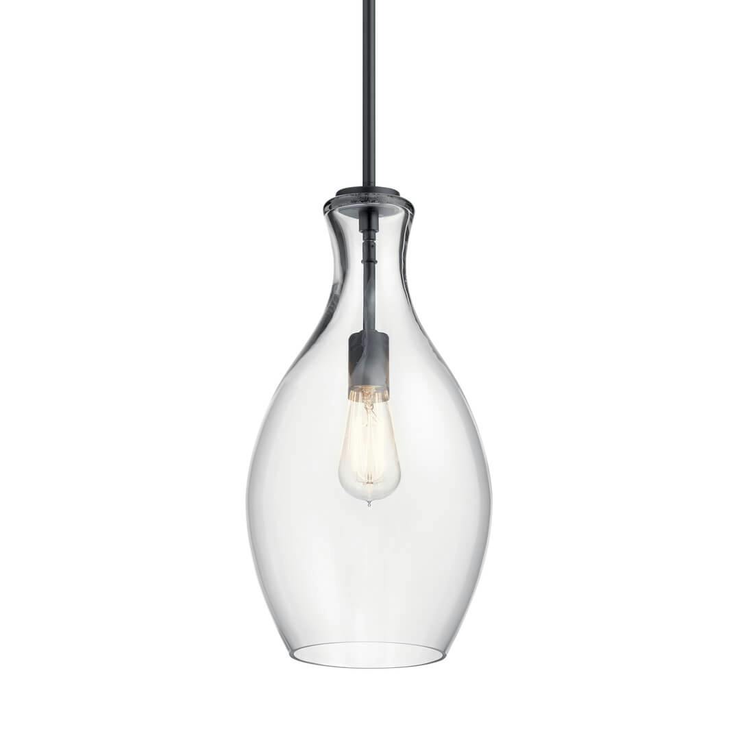 The Everly™ 17.75" 1 Light Hour Glass Pendant Clear Glass Black on a white background