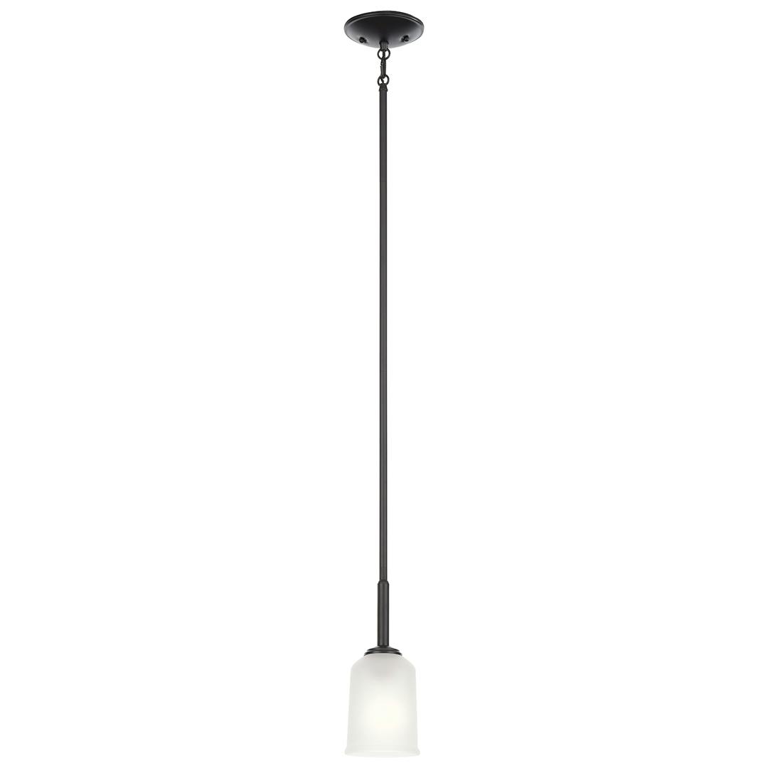 Shailene 11.25 inch 1 Light Mini Pendant with Satin Etched Glass in Black on a white background