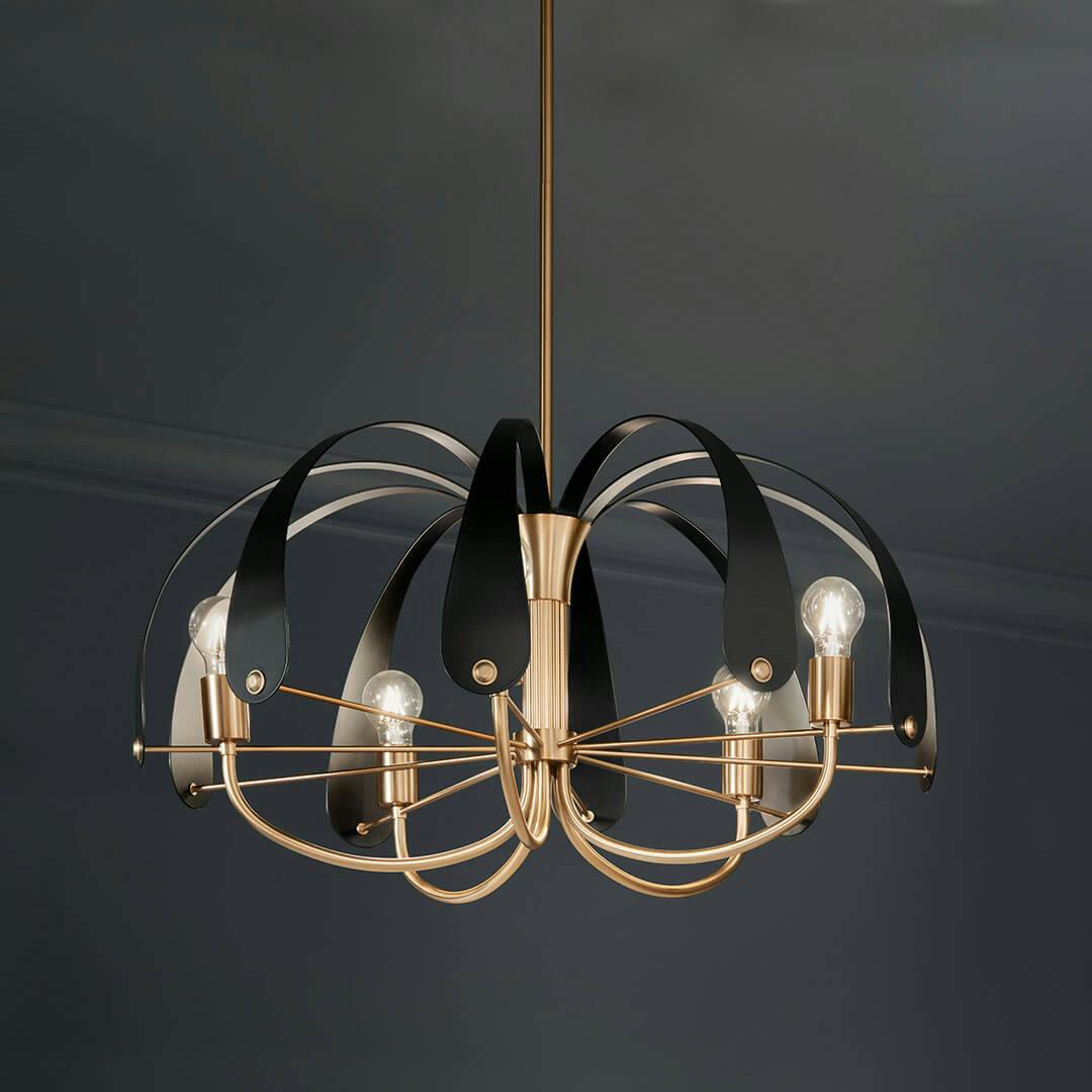 Day time bedroom with the Petal 31 Inch 5 Light Chandelier in Champagne Bronze with Black or White