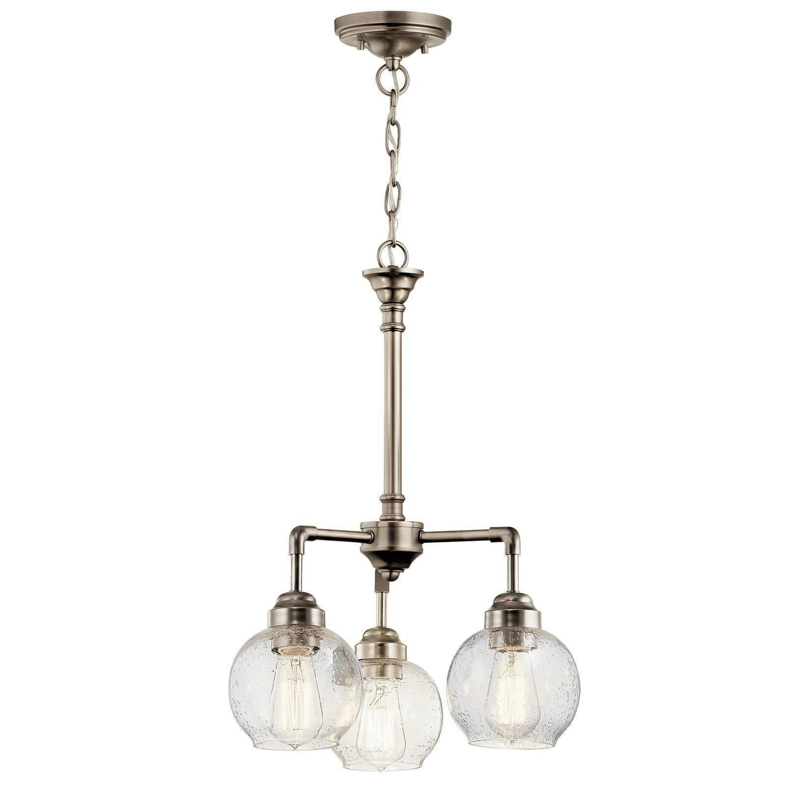 The Niles 3 Light Chandelier Antique Pewter facing down on a white background