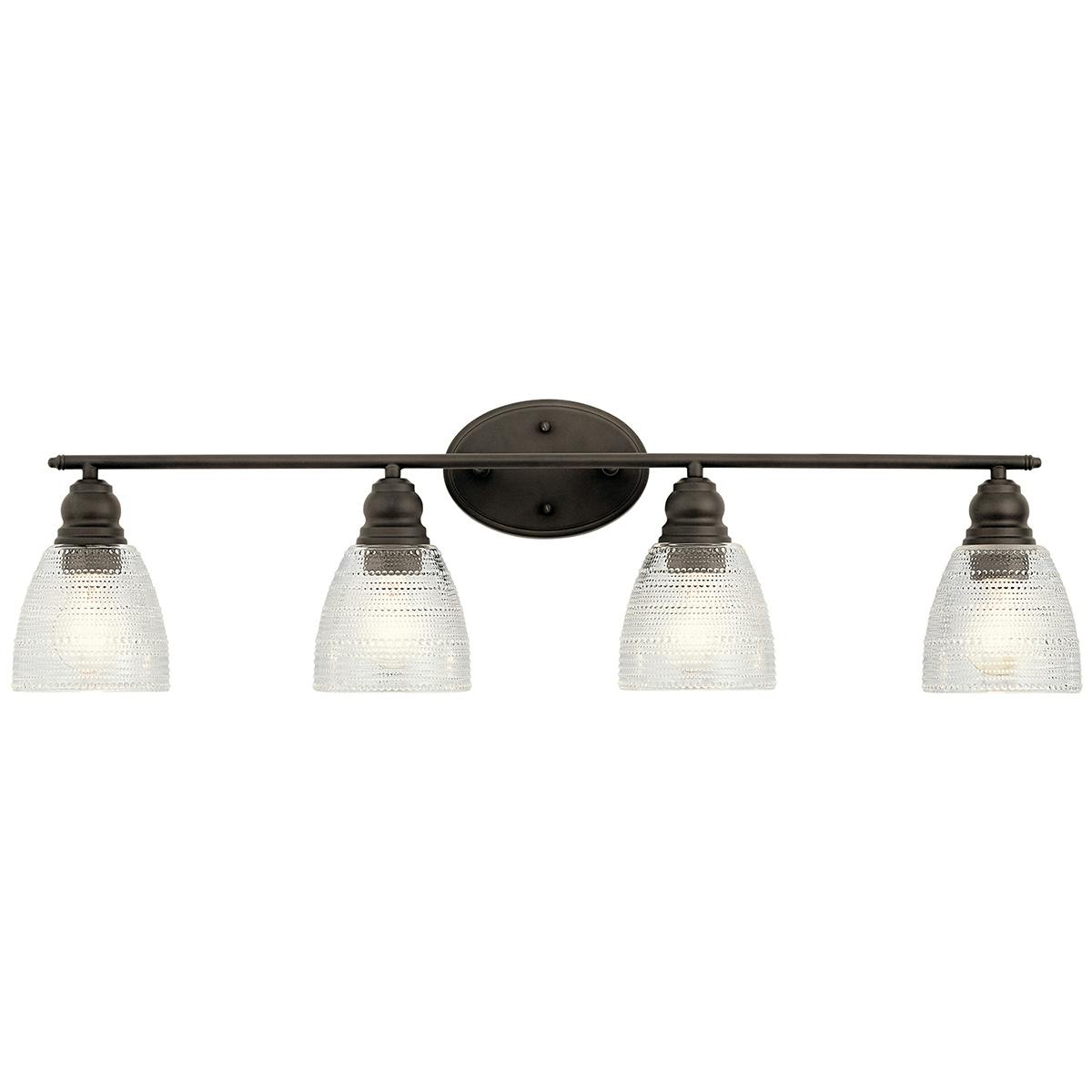 Front view of the Karmarie 4 Light Vanity Light Olde Bronze on a white background