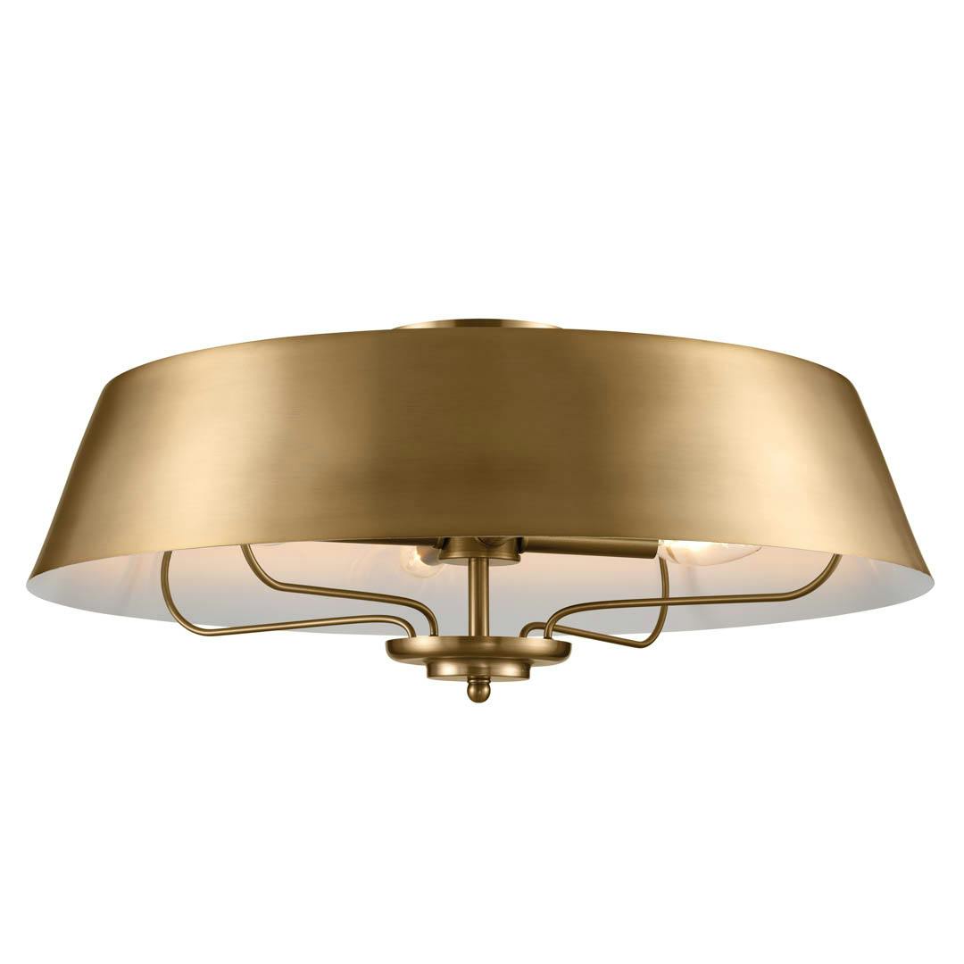 Luella 22" 4 Light Pendant Brushed Natural Brass as a semi flush on a white background