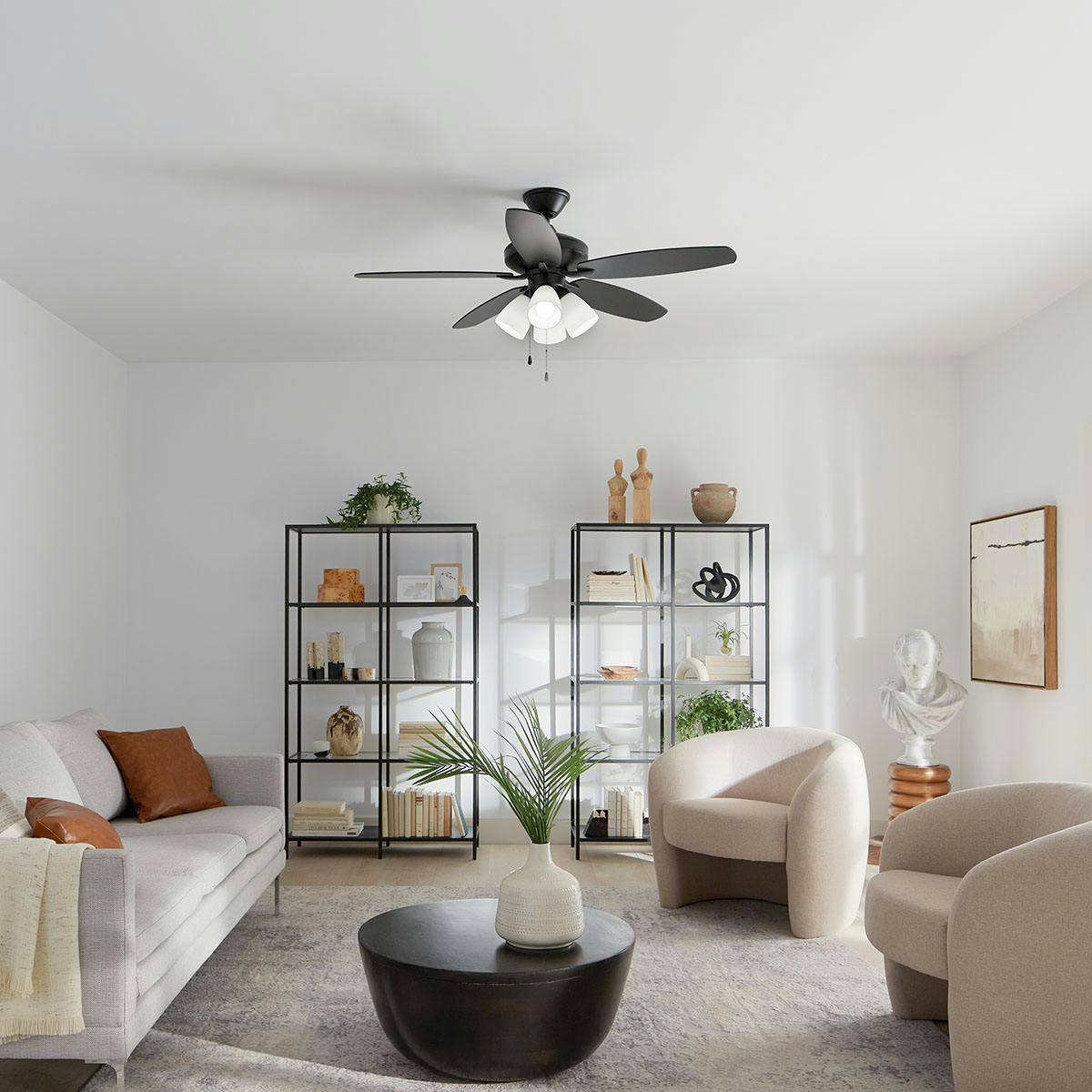 Day time living room featuring Renew ceiling fan 330162SBK