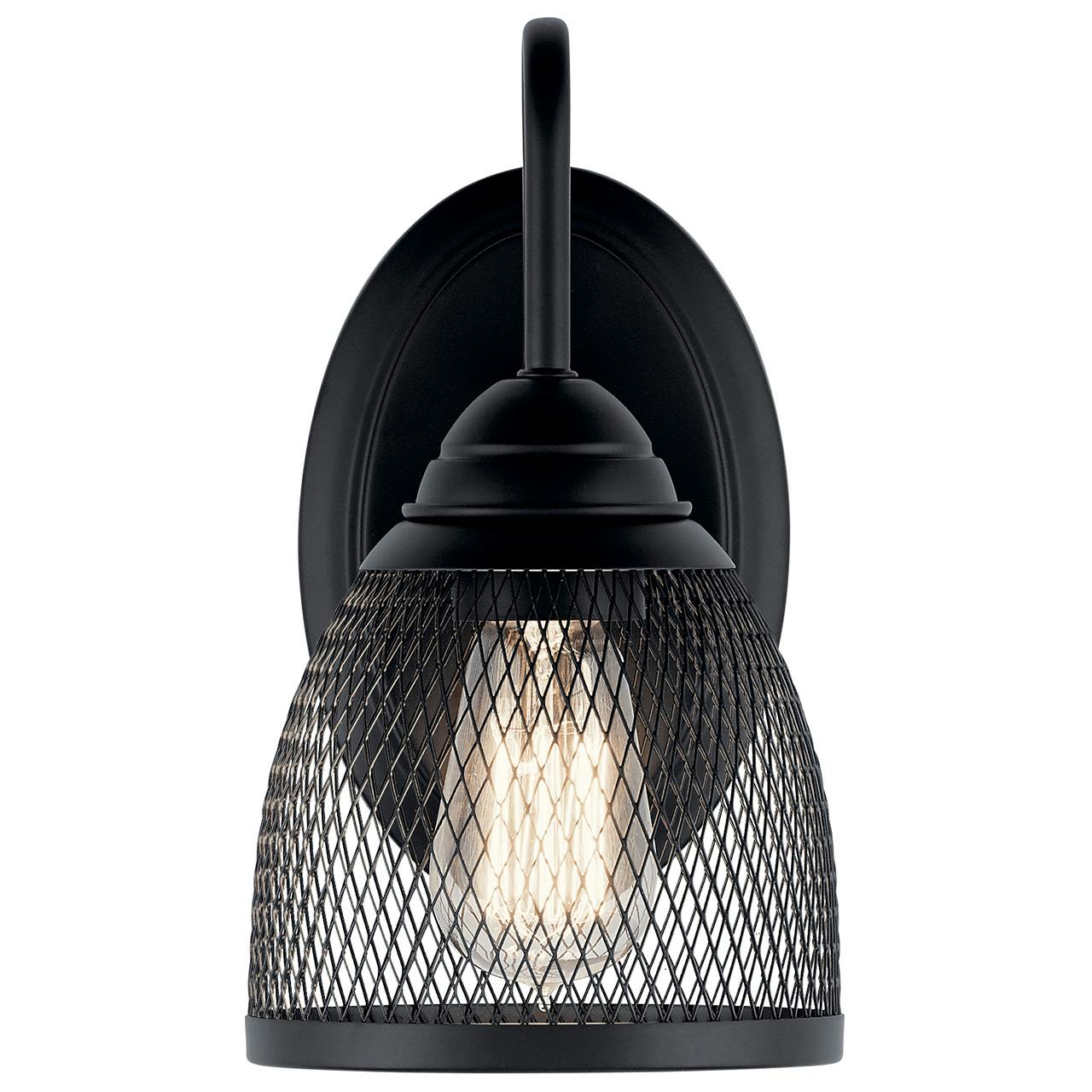 The Voclain™ 1 Light Wall Sconce in Black facing down on a white background