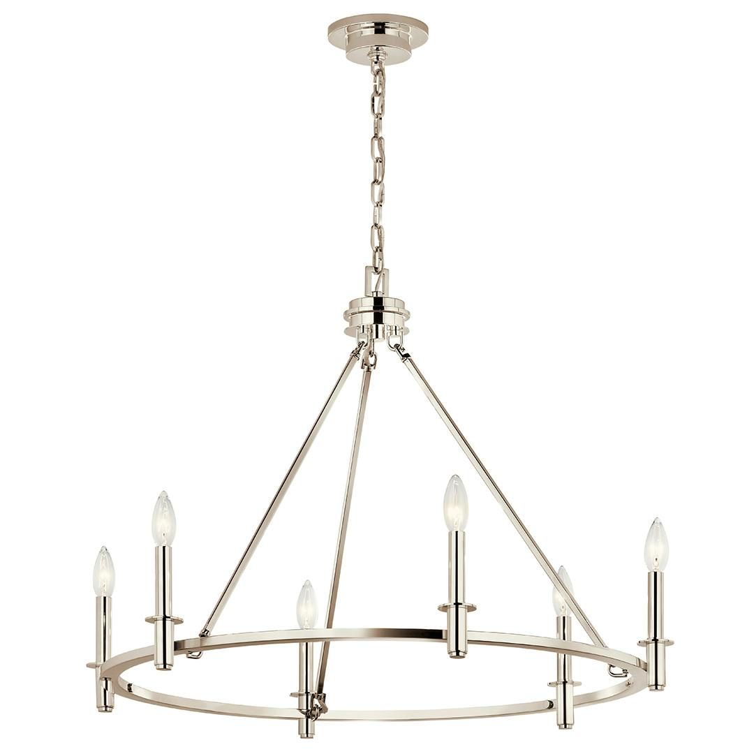 The Carrick 32.25 Inch 6 Light Chandelier in Polished Nickel on a white background