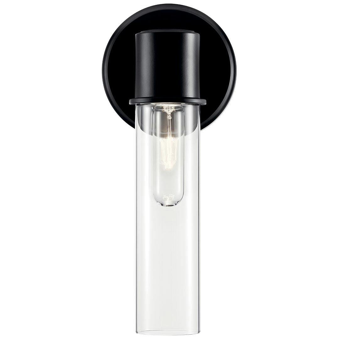 Front view of the Aviv 13 Inch 1 Light Wall Sconce with Clear Glass in Black on a white background