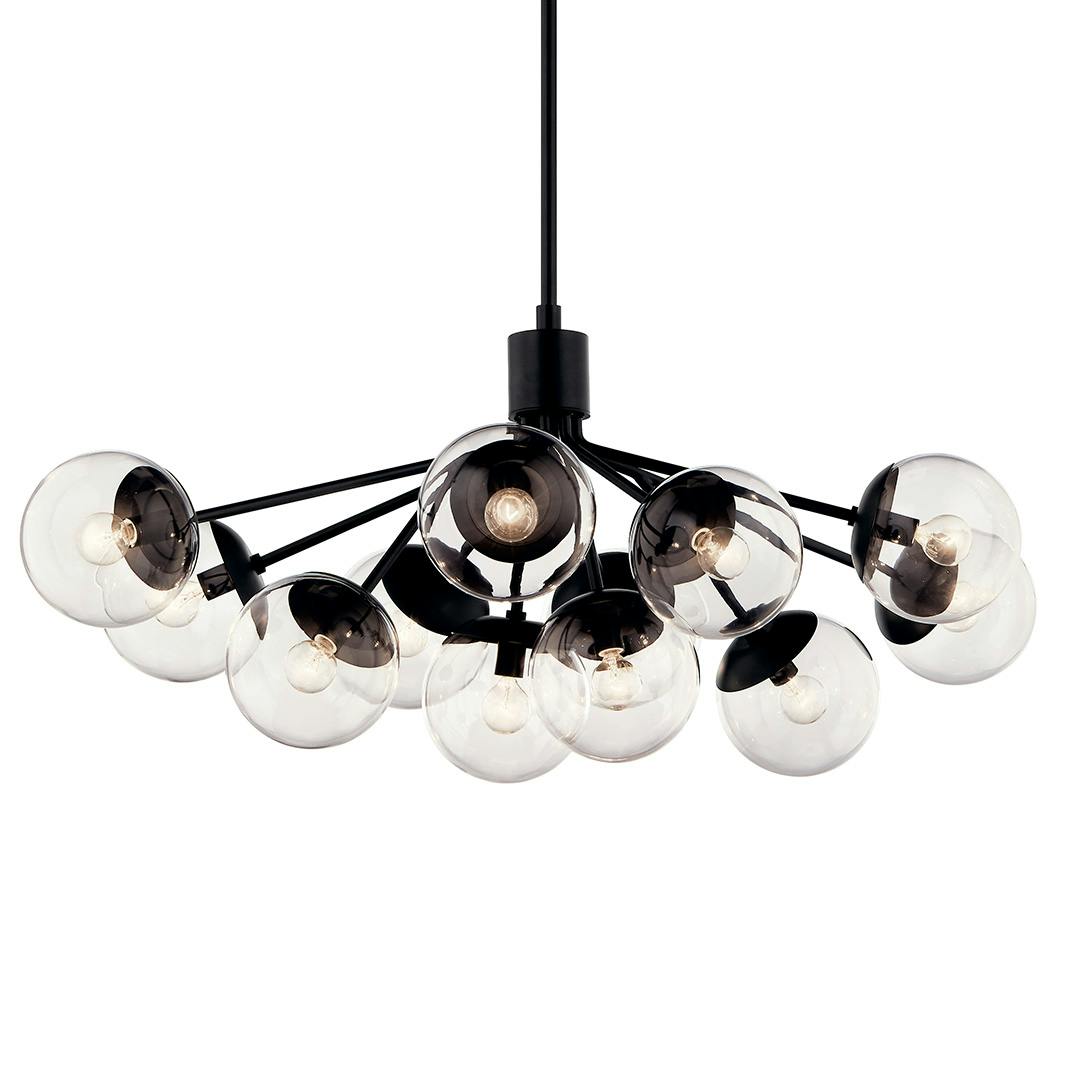 The Silvarious 48 Inch 12 Light Linear Convertible Chandelier with Clear Glass in Black on a white background