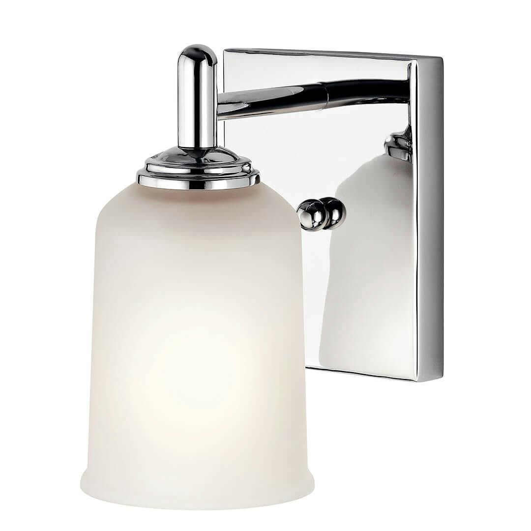 The Shailene™ 1 Light Wall Sconce Chrome facing up on a white background
