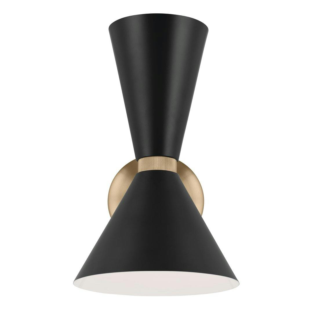 Front view of the Phix 13.5 Inch 2 Light Wall Sconce in Champagne Bronze with Black on a white background