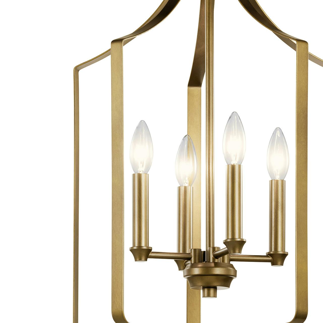 Close up view of the Morrigan 15" Mini Chandelier Brass on a white background