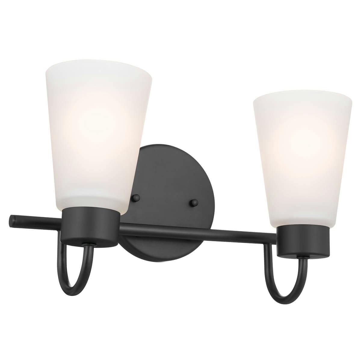 The Erma 14" 2 Light Vanity Light Black facing up on a white background