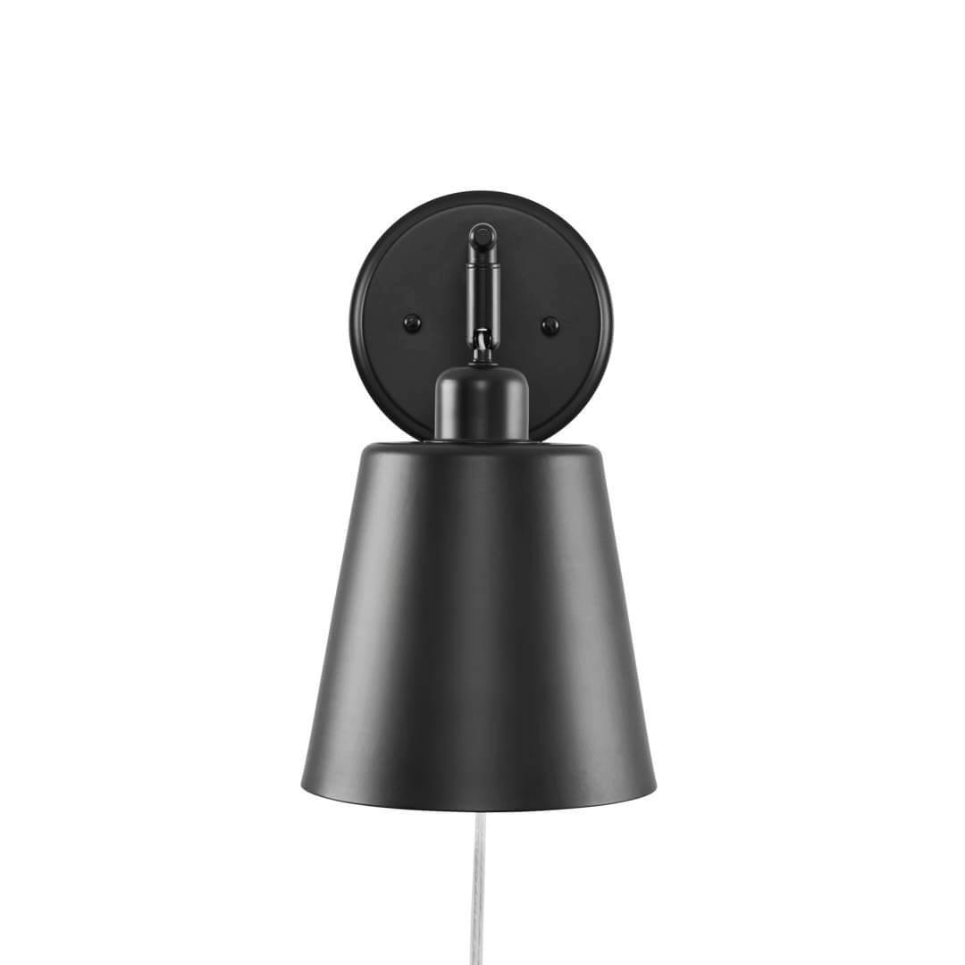 Front view of the Amma 11 Inch 1 Light Plug-In Wall Sconce in Matte Black on a white background