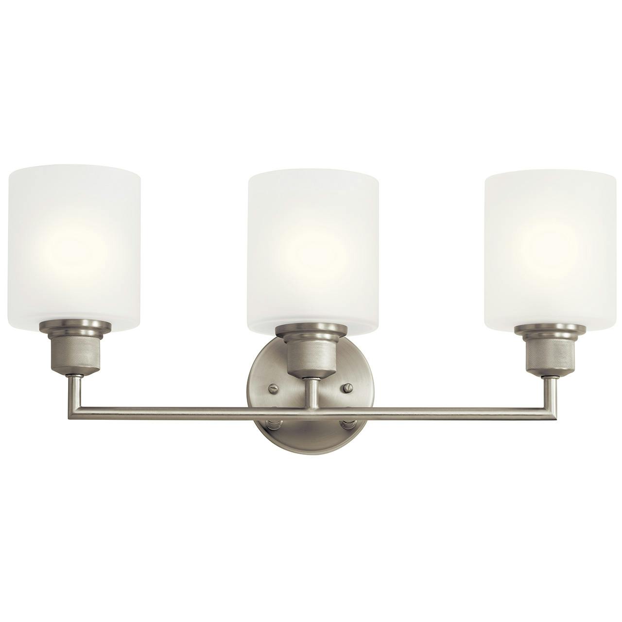 The Lynn Haven 3 Light Vanity Light Nickel facing up on a white background
