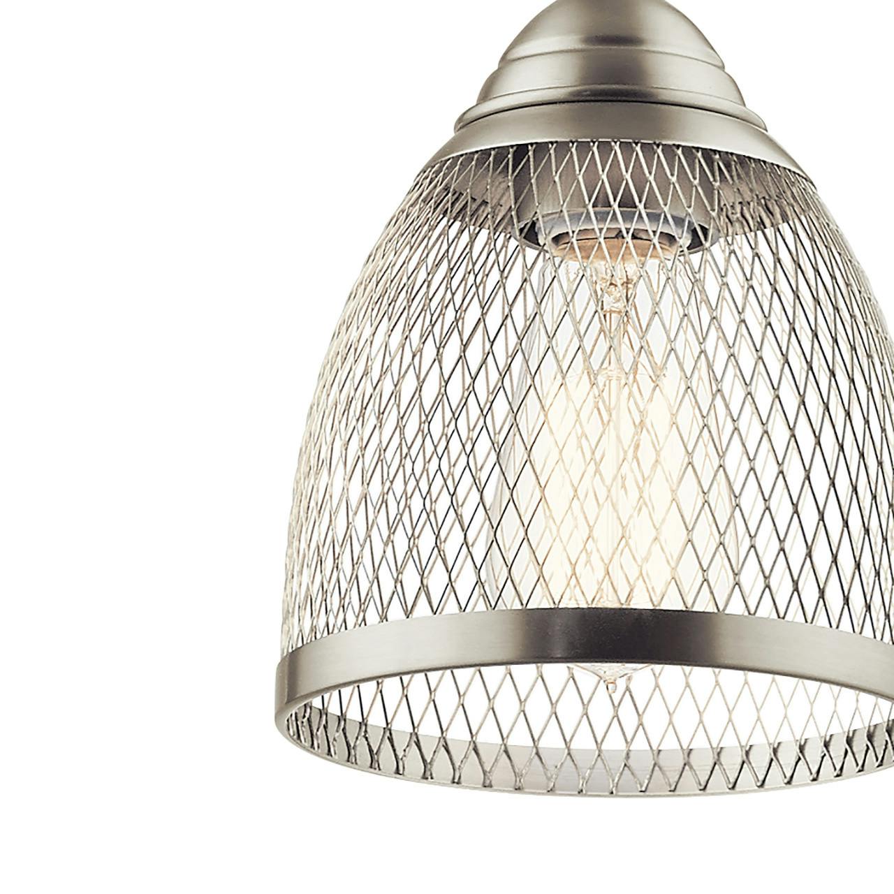 Close up view of the Voclain 1 Light Mini Pendant in Nickel on a white background