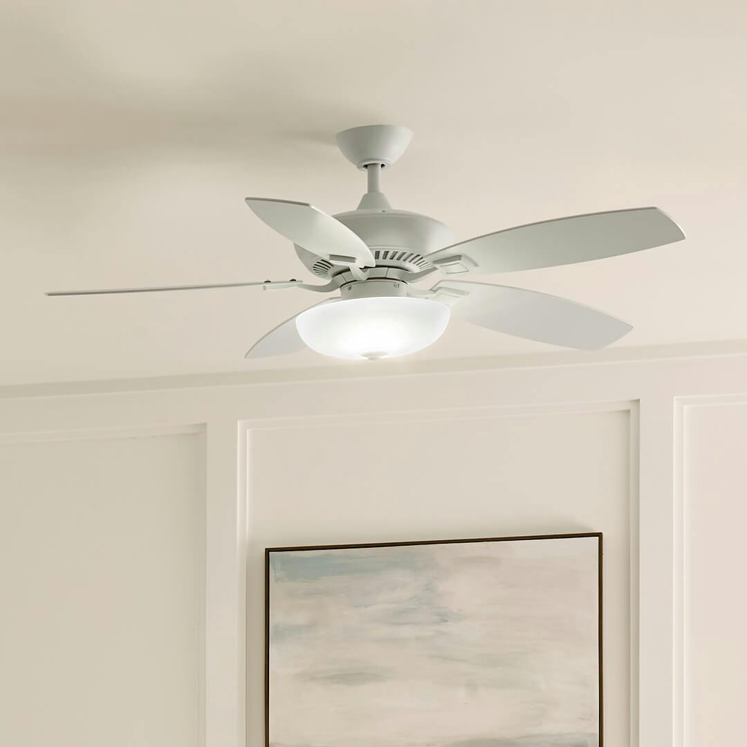 Day time living room with the Canfield Pro LED 52" Fan Matte White