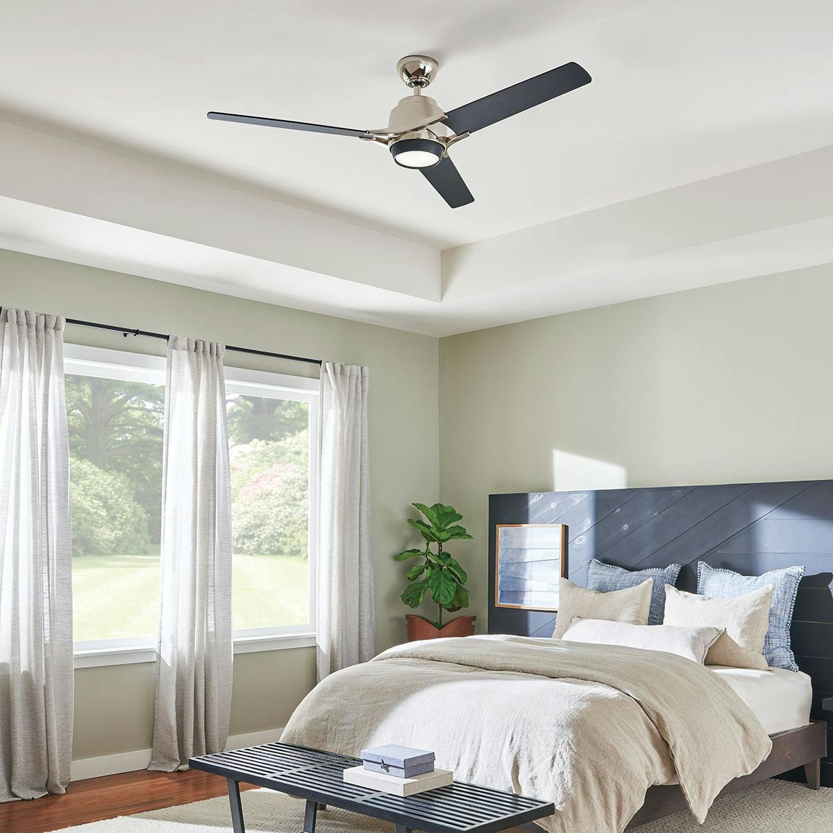 Day time bedroom image featuring Zeus ceiling fan 300060PN